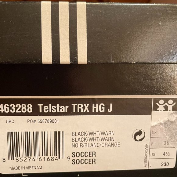 ADIDAS TELSTAR TRX HG J SOCCER CLEATS - Size 4.5Y – BLACK/WHITE/ORANGE 463288 - Picture 8 of 8